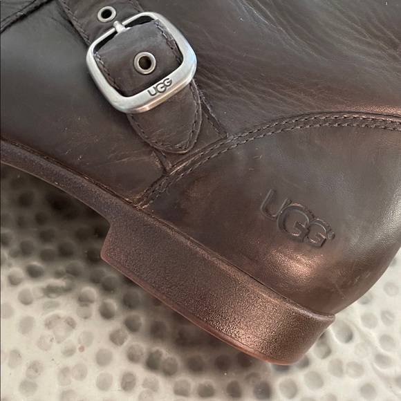 UGG Australia Frances Buckle Moto-Style Boots Women Size 7.5 Dark Brown Leather - Picture 4 of 14